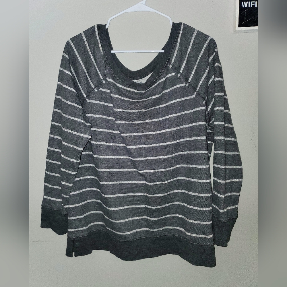 Aerie Charcoal and White Striped Sweater